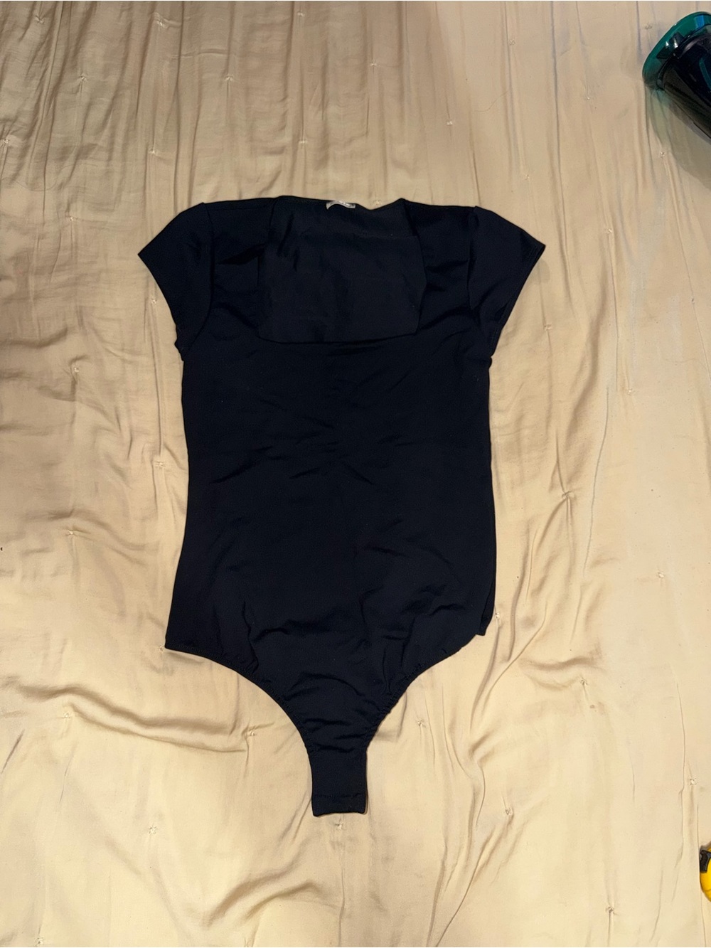 Free People Black Square Neck Cap Sleeve Bodysuit